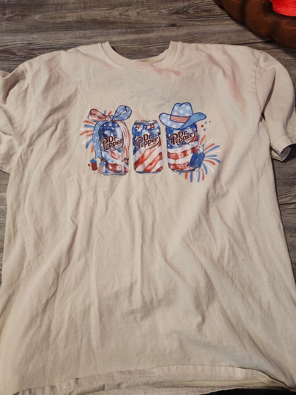Comfort Colors White Tee with Red & Blue Dr Pepper Can Graphics